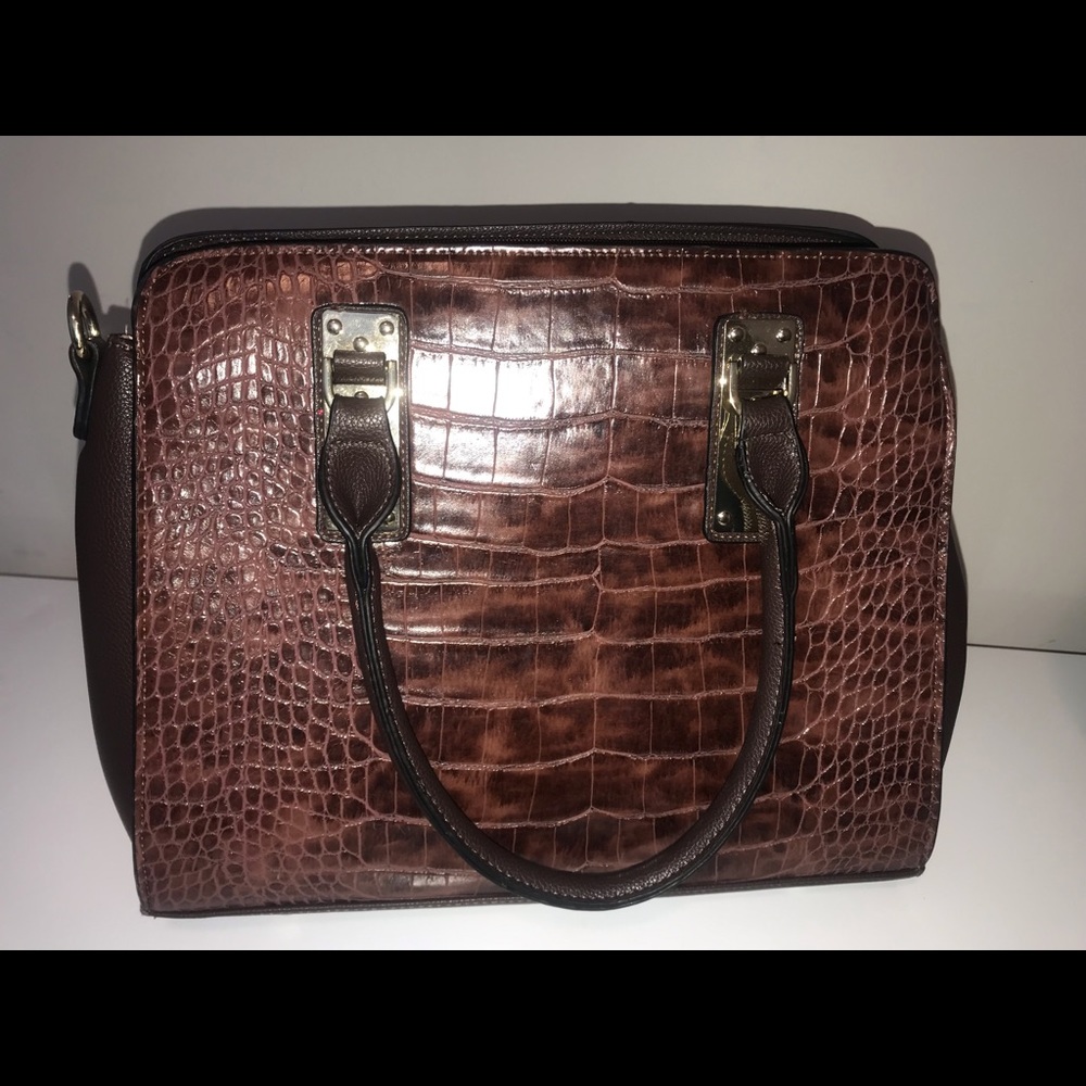 Brown alligator print handbag
